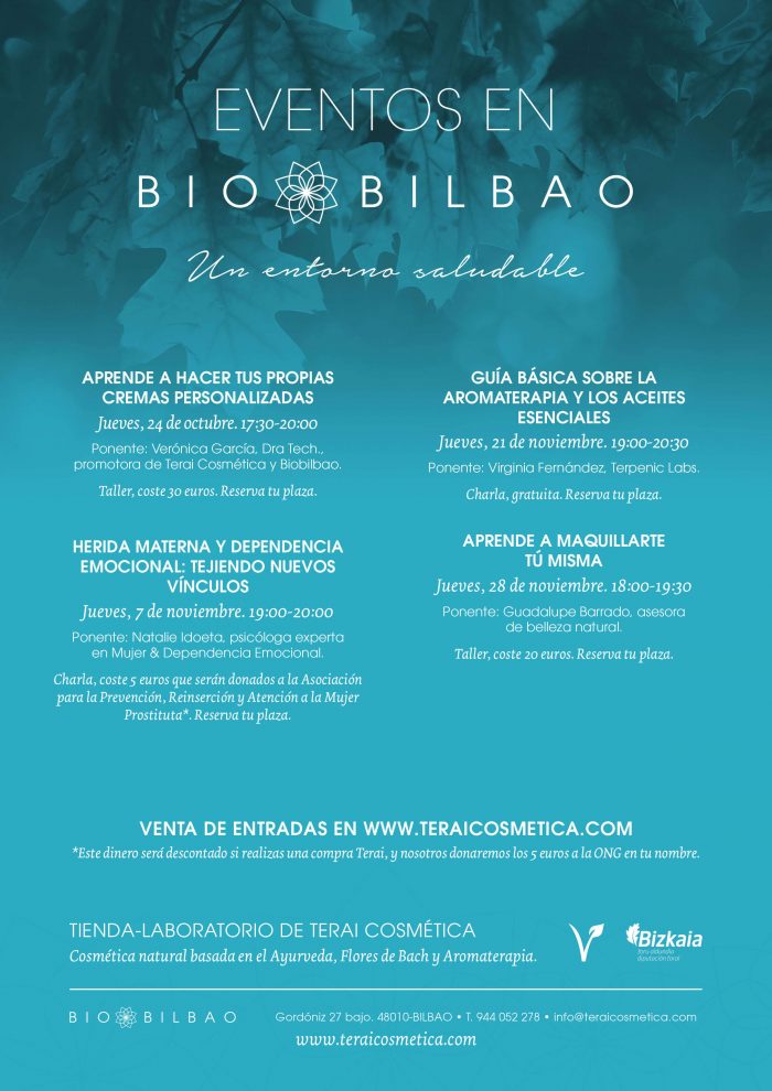 Charlas y talleres en nuestra tienda fisica terai cosmetica natural en Bilbao