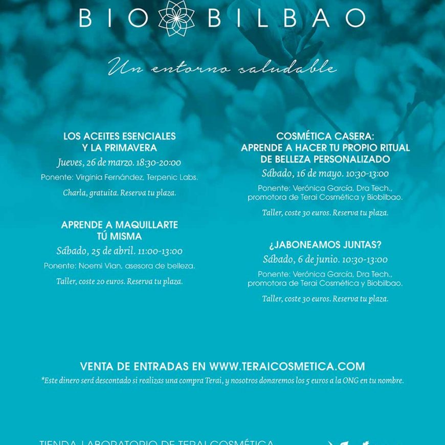Temporada Primavera 2020: Charlas y Talleres en Terai Cosmética Natural en Bilbao